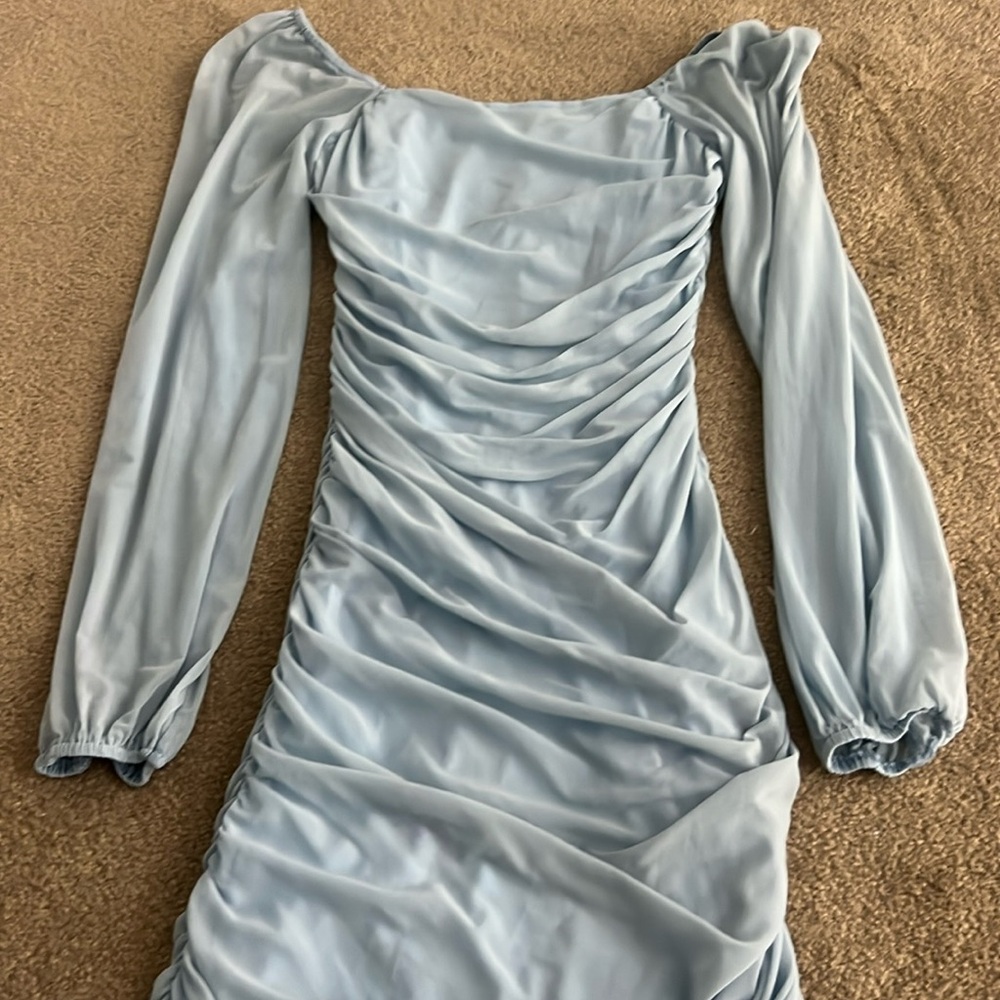 Light blue ruffle long sleeve dress